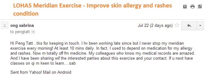Sabrina-Skin Allergy Testimonial LOHAS Meridian helps skin allergy and rashes